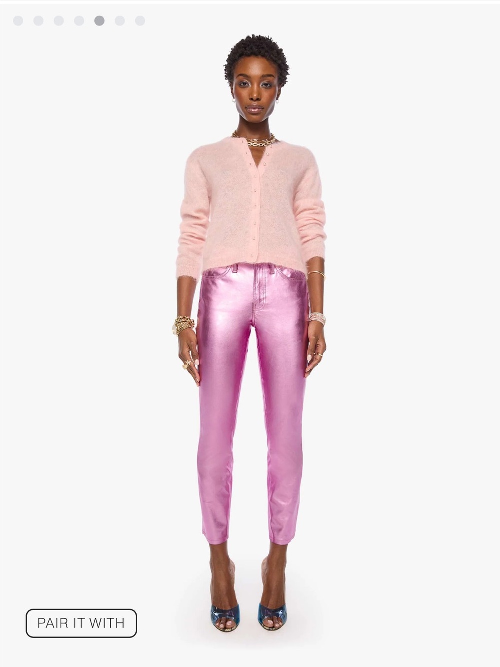 Mother the cropped cardigan in Cotten candy powder xs